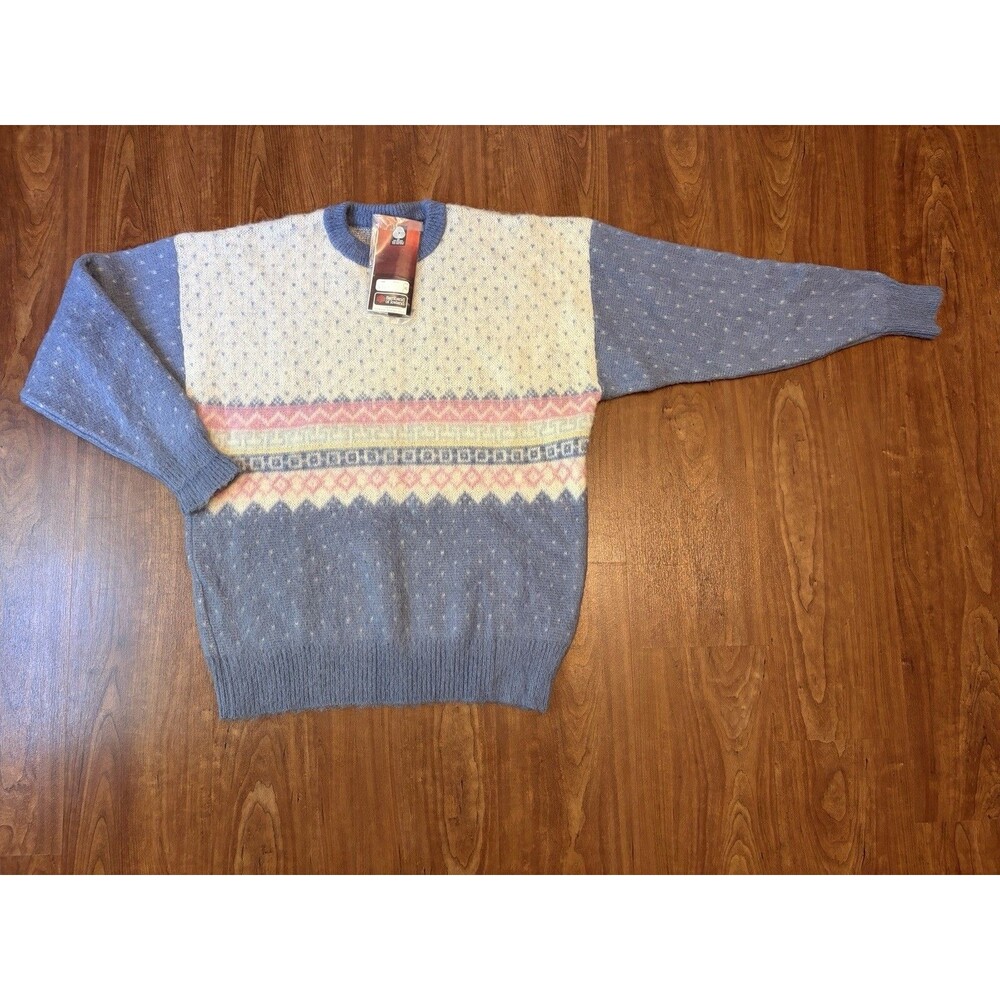 Samband Of Iceland Pastel Fair Isles Knit Wool Sweater Vintage NWT XL Women's